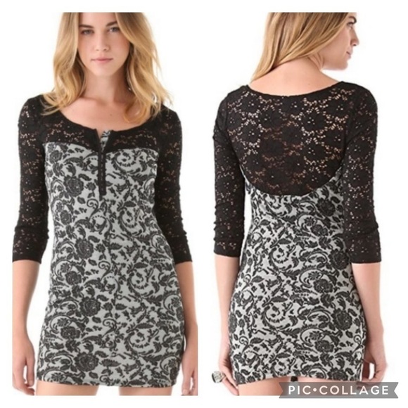 Free People Gray Knit Floral Lace Corset Front Dress - Picture 2 of 9